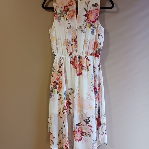 ROMANTIC High Low Peach Flowers Sleeveless Lined Dress Sz XS - Picture 5 of 6